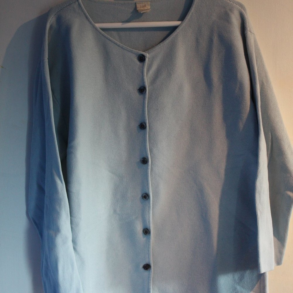 J.Jill Cotton Cardigan Sweater Pale Blue